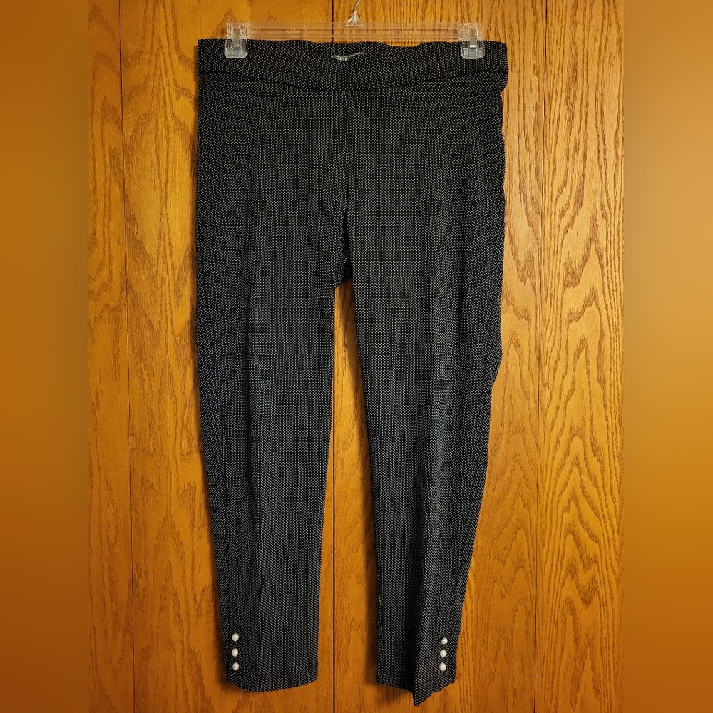 89th & Madison Black & White Dot Stretch Pant Size Large